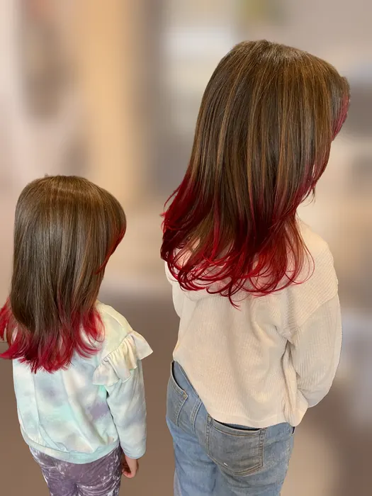Two girls with red dip-dye ends, kids’ hair color